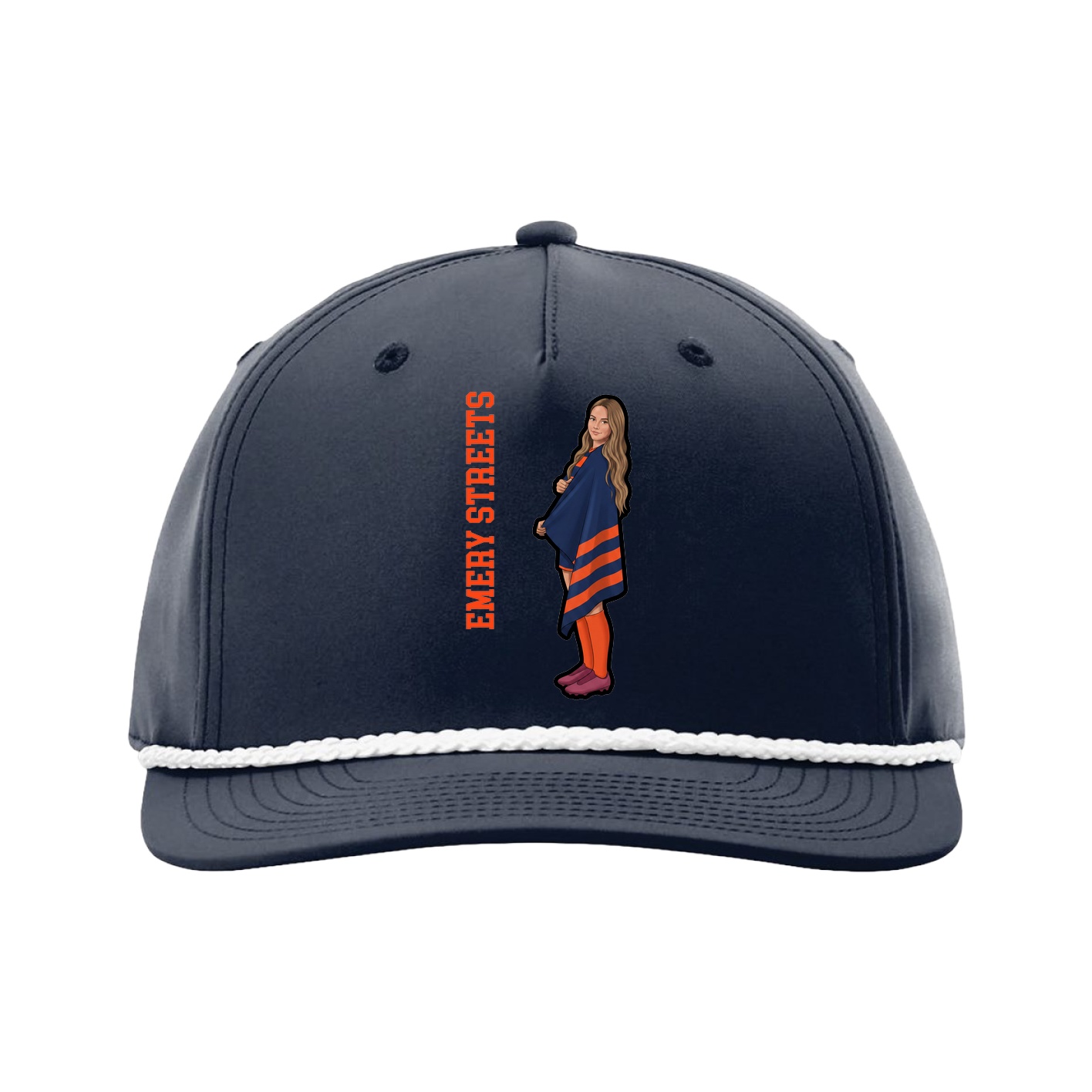 Five-Panel Classic Rope Cap — Name Vertical in Navy