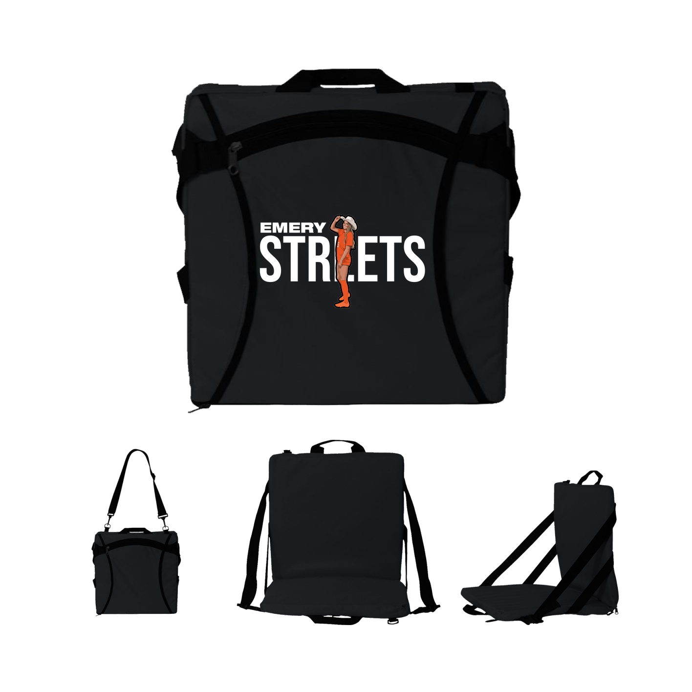 Folding Stadium Seat — Player Name in Black