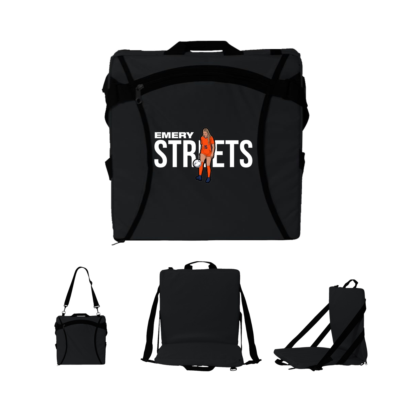 Folding Stadium Seat — Player Name in Black