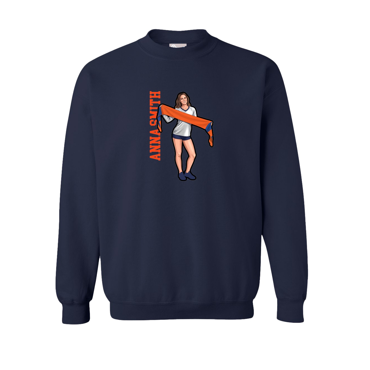 Fleece Crew — Name Vertical in Navy