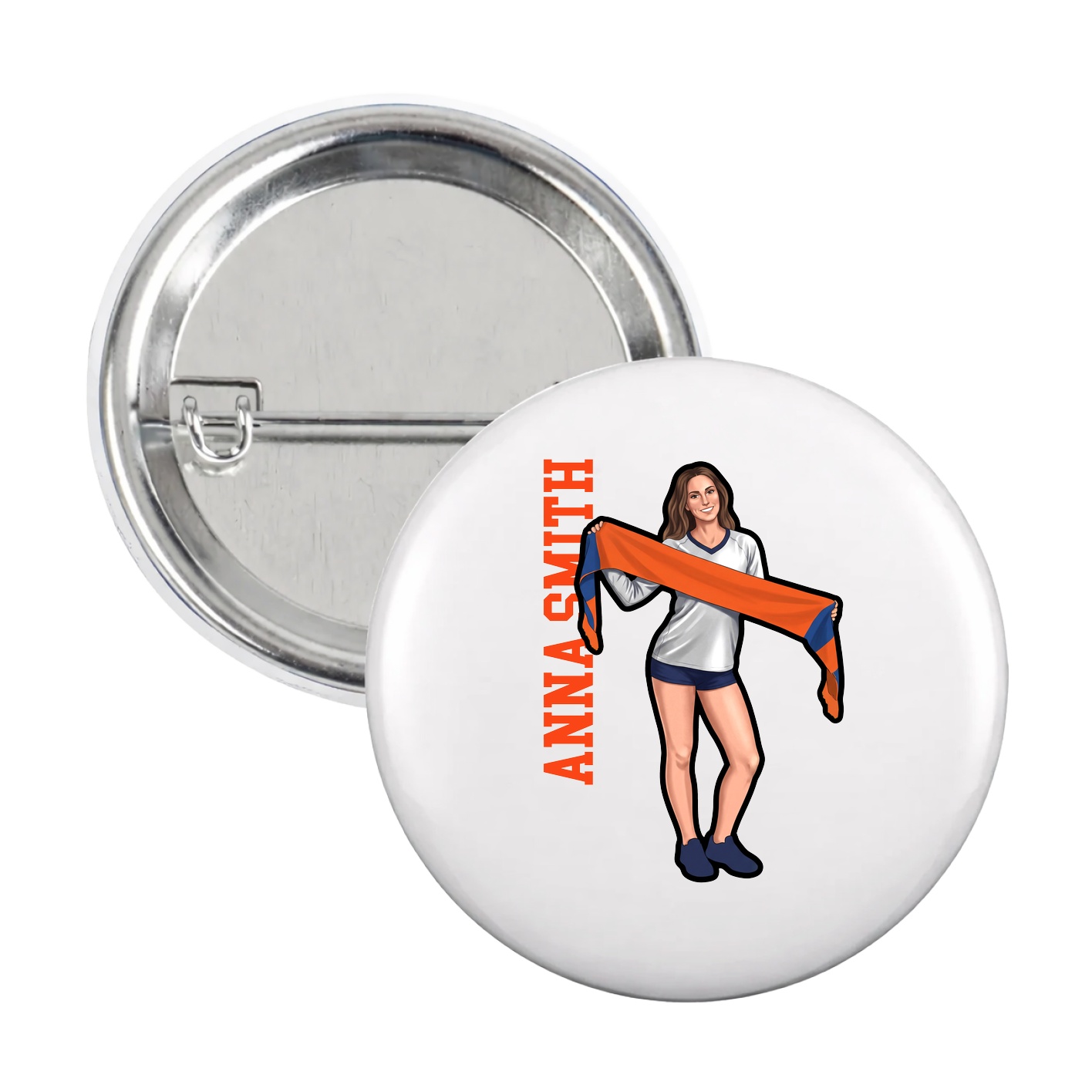 Game Day Button — Name Vertical in White