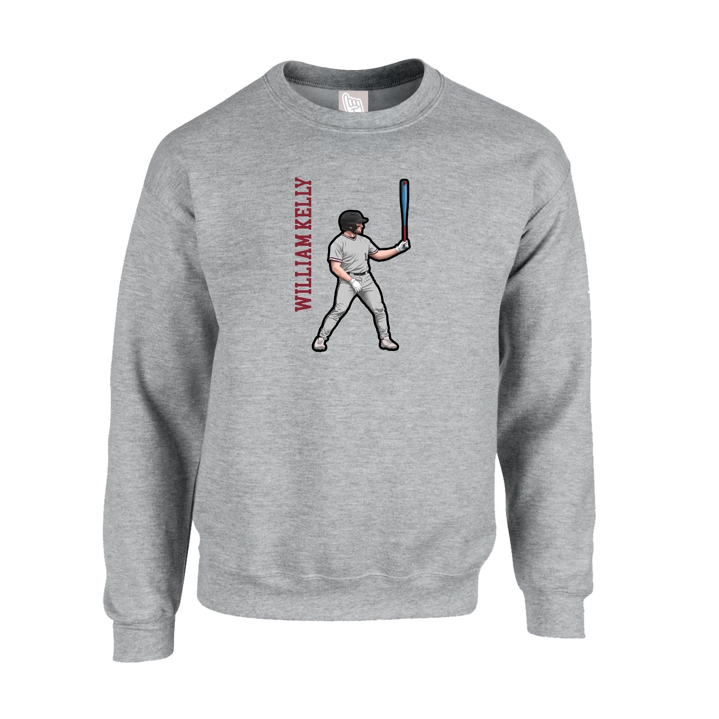 Fleece Crew — Name Vertical in Grey
