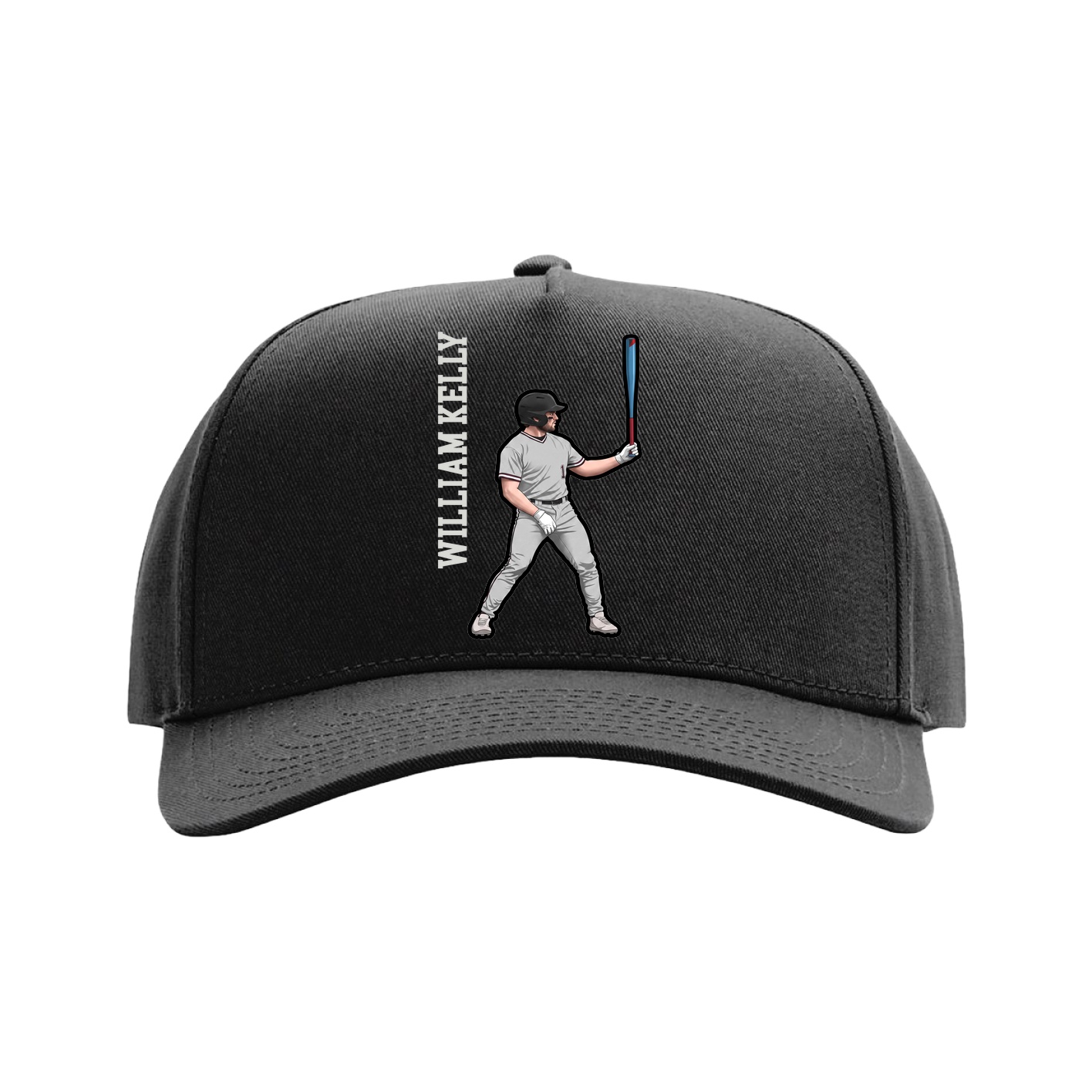 Full Fabric Five-Panel Champ Cap — Name Vertical in Black