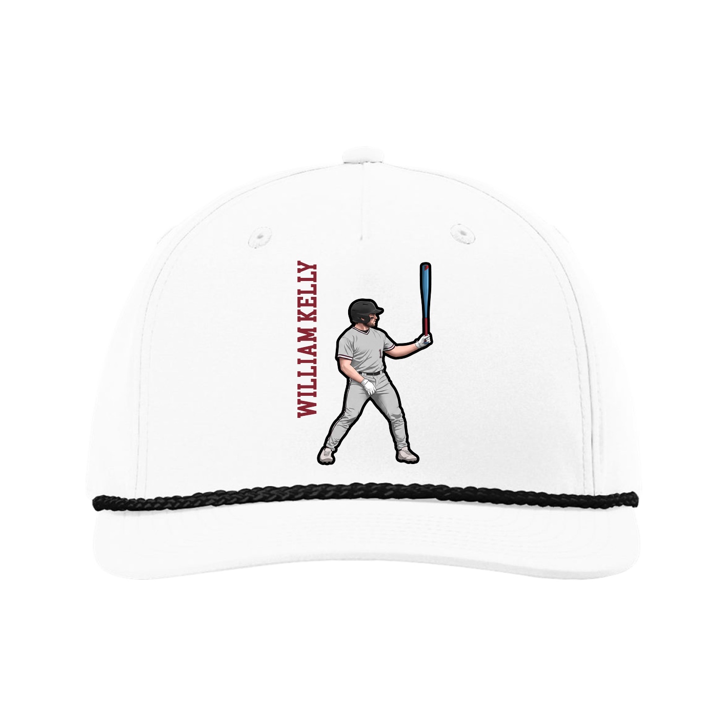 Five-Panel Classic Rope Cap — Name Vertical in White