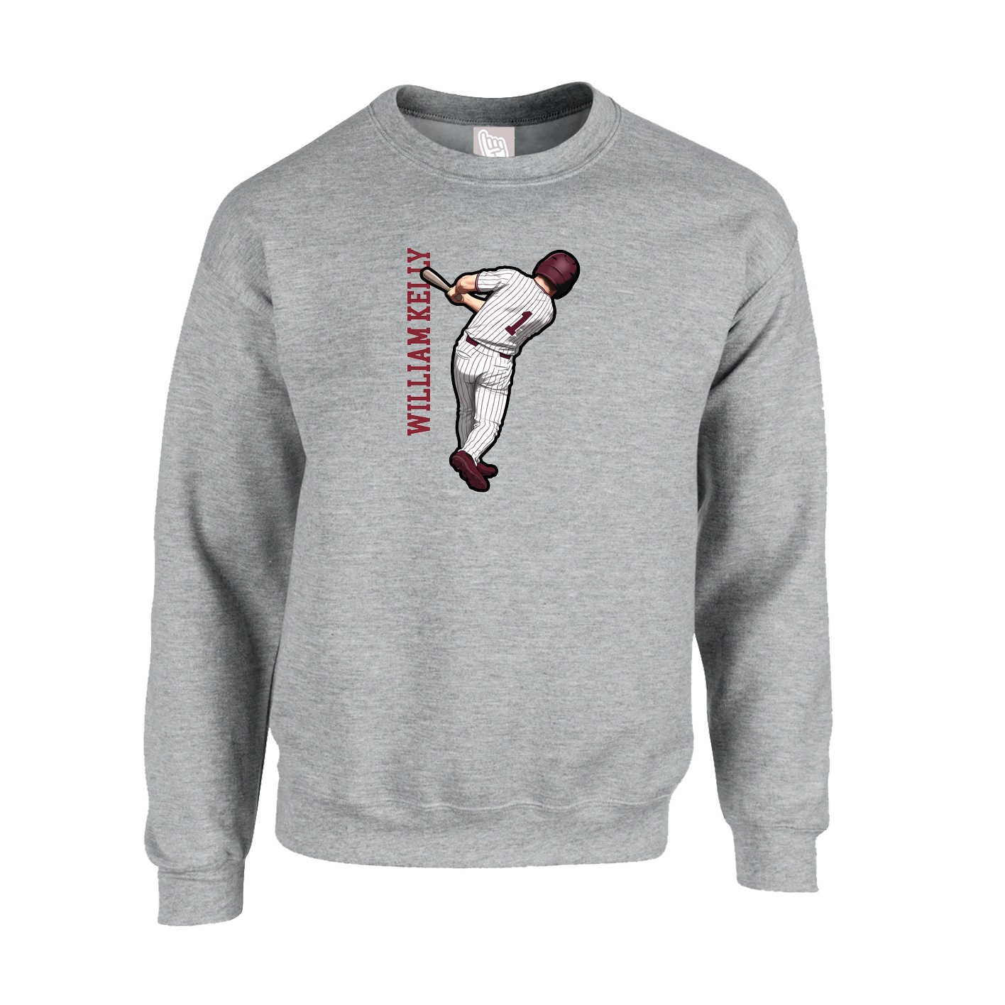 Fleece Crew — Name Vertical in Grey