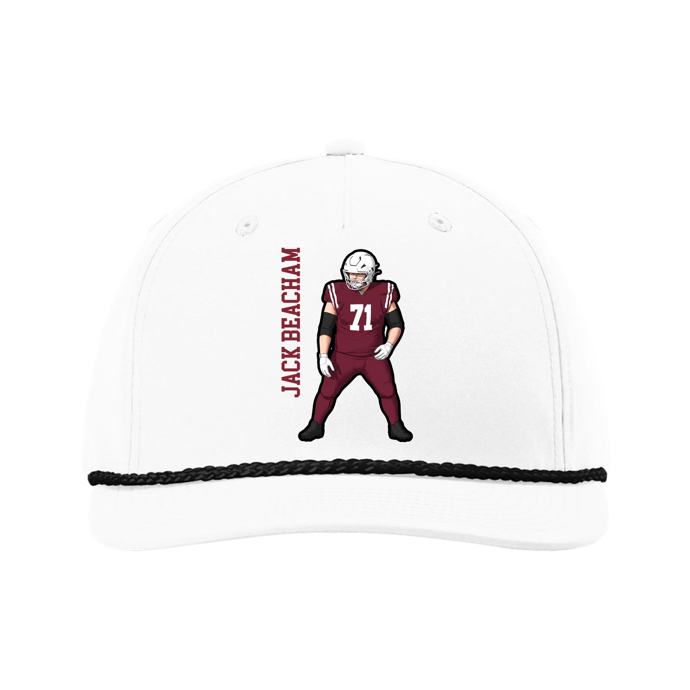 Five-Panel Classic Rope Cap — Name Vertical in White
