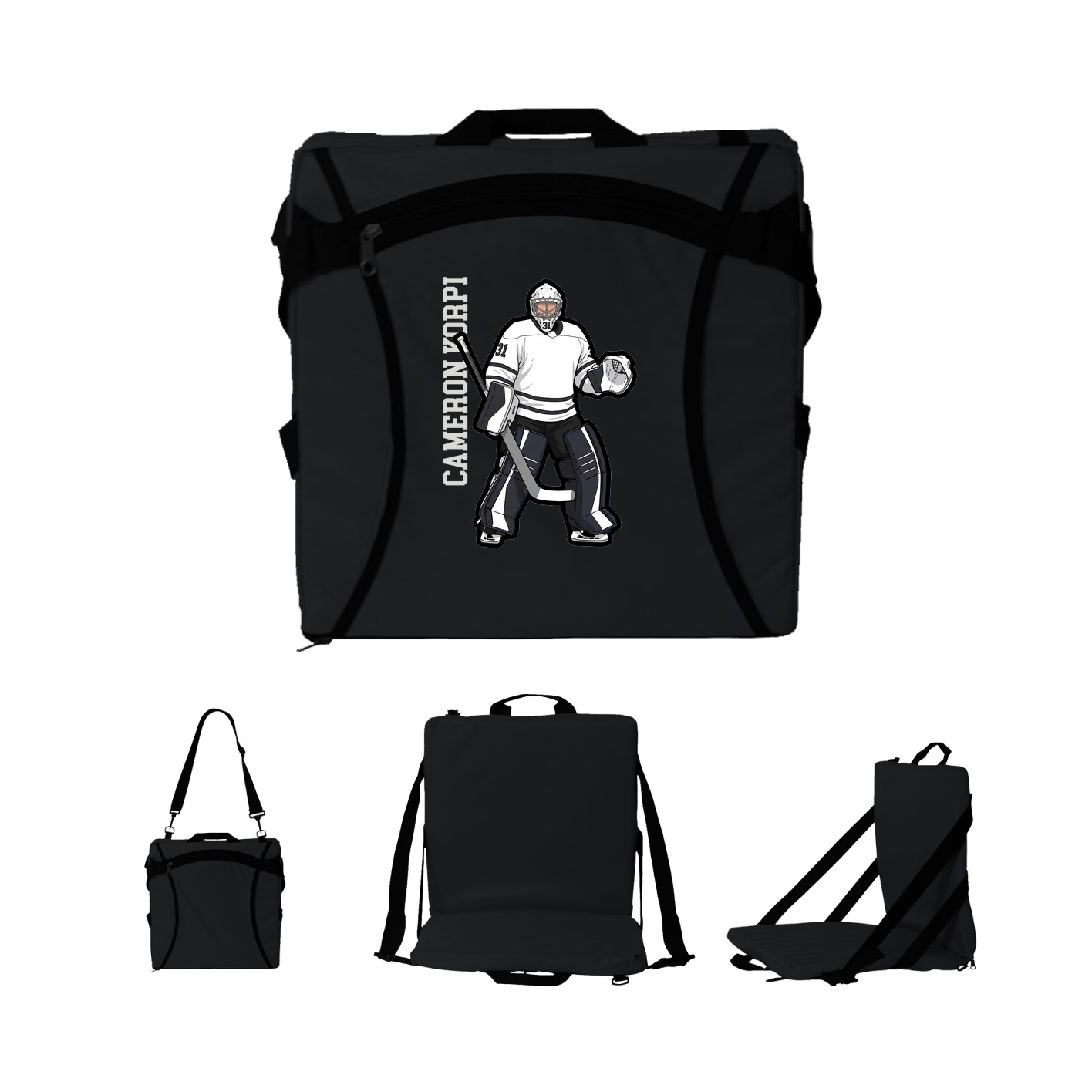 Folding Stadium Seat — Name Vertical in Black