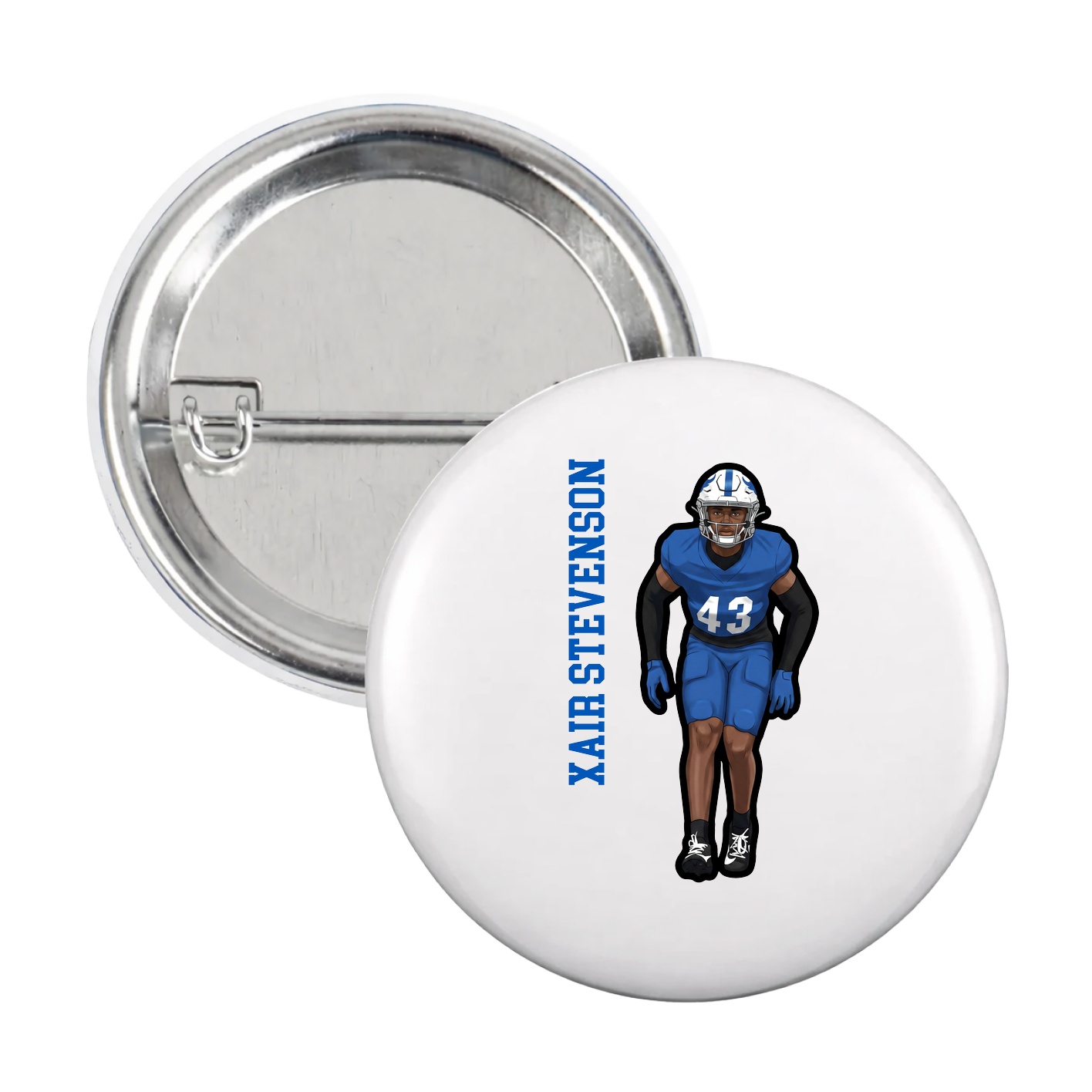 Game Day Button — Name Vertical in White
