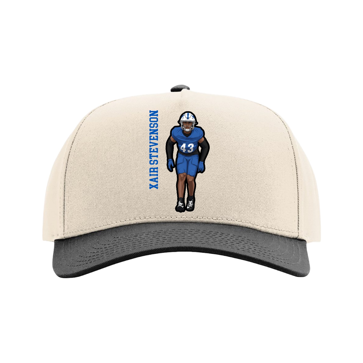Full Fabric Five-Panel Champ Cap — Name Vertical in Cream/Black