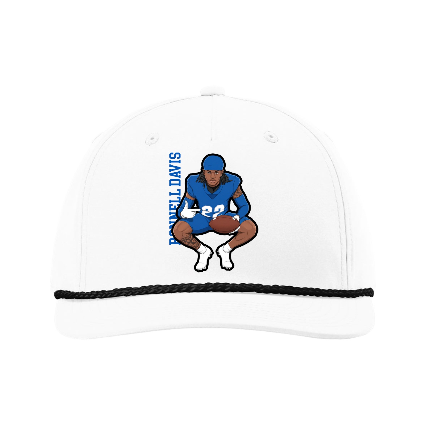 Five-Panel Classic Rope Cap — Name Vertical in White