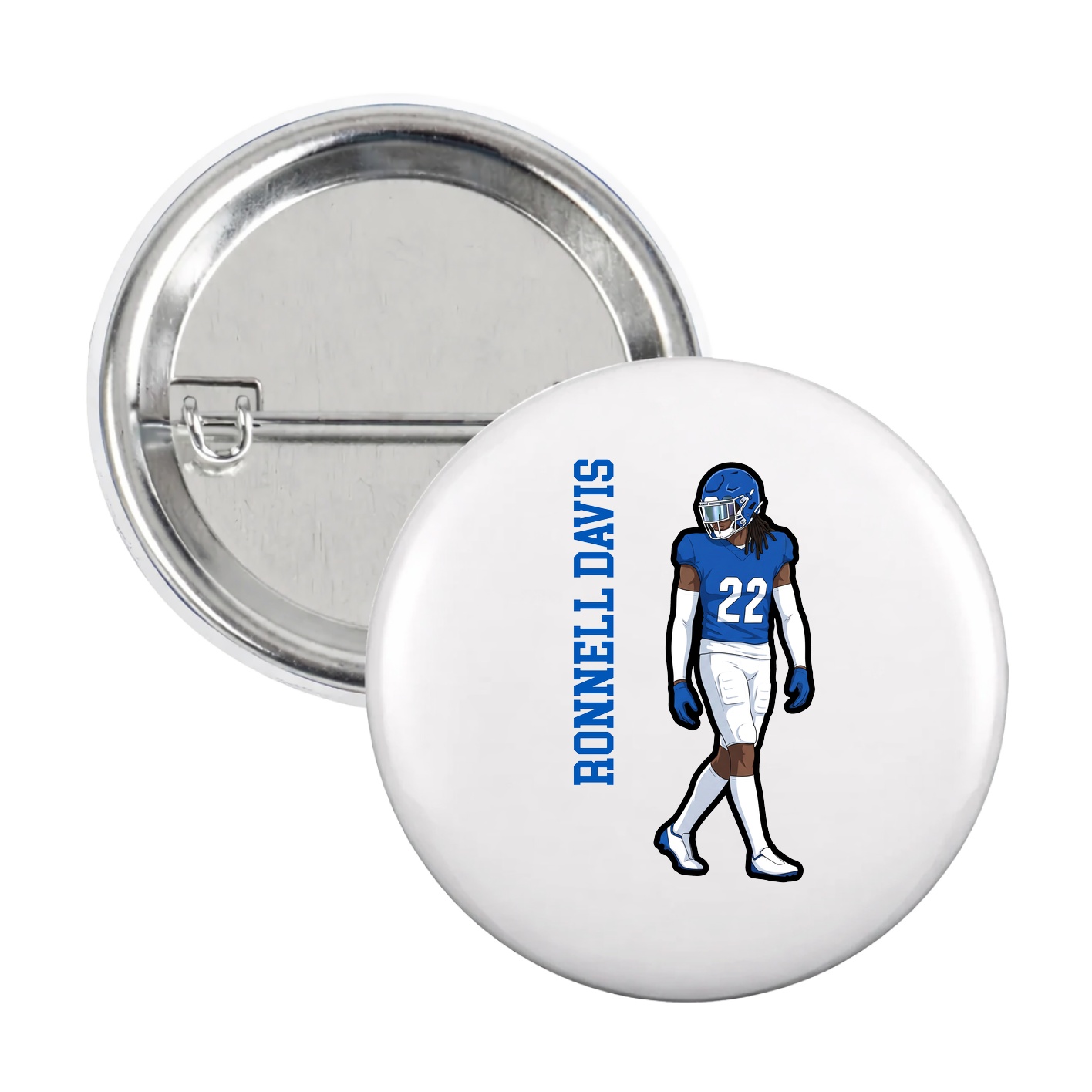 Game Day Button — Name Vertical in White