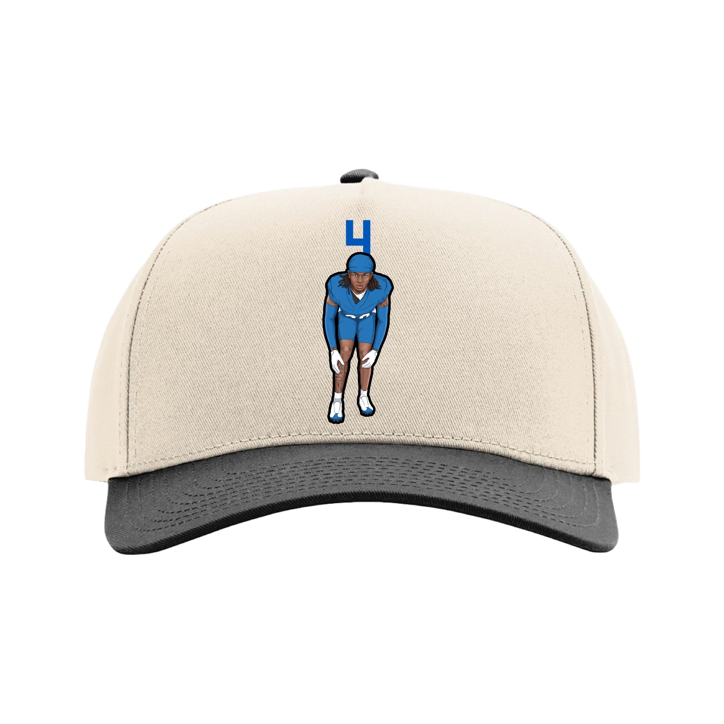 Full Fabric Five-Panel Champ Cap — Number Top in Cream/Black