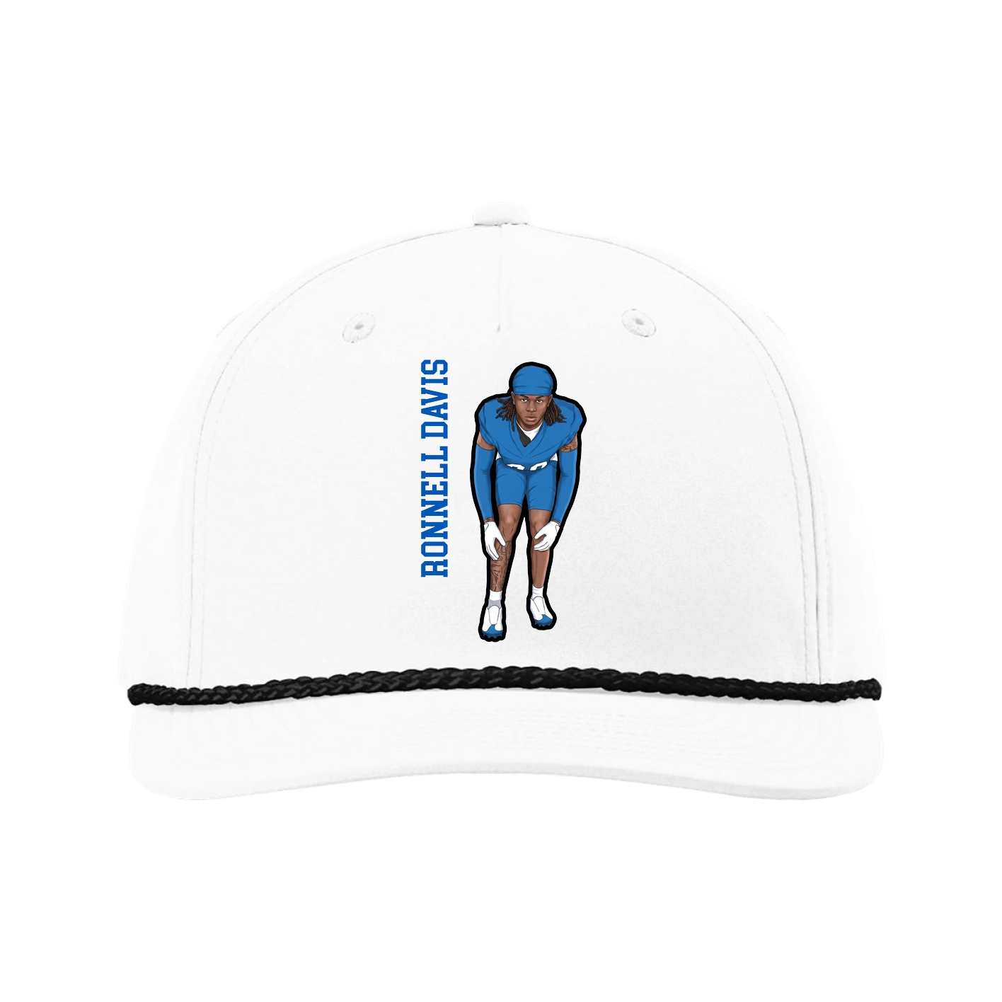 Five-Panel Classic Rope Cap — Name Vertical in White