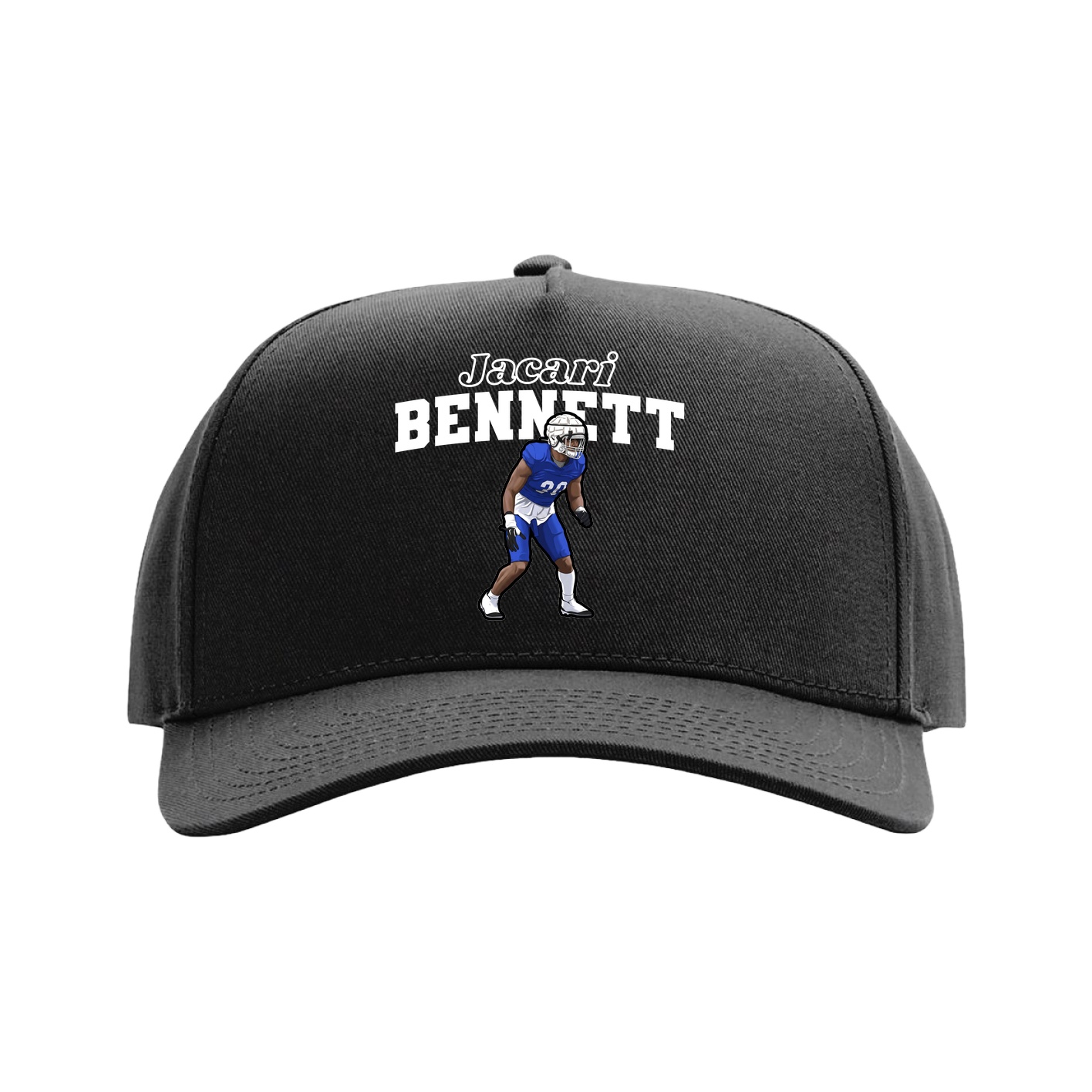 Full Fabric Five-Panel Champ Cap — Name Arch in Black