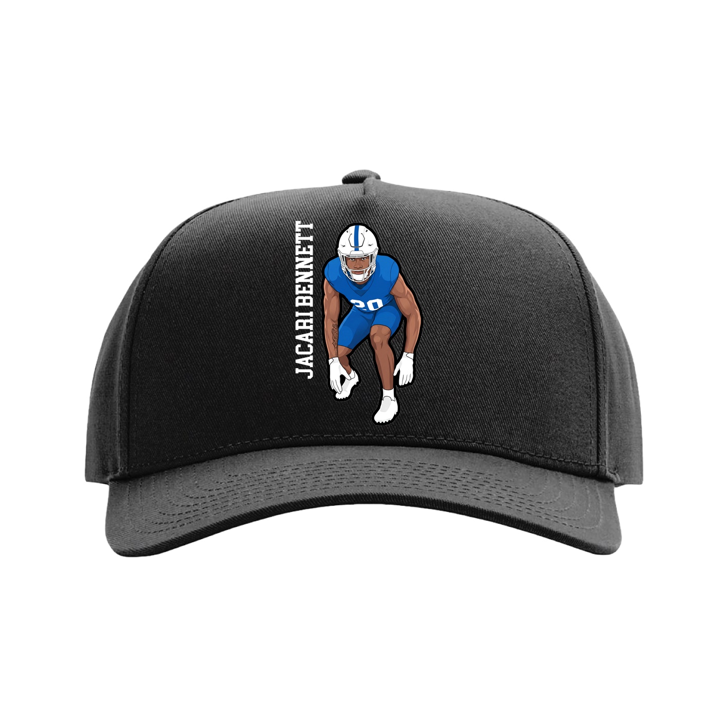 Full Fabric Five-Panel Champ Cap — Name Vertical in Black