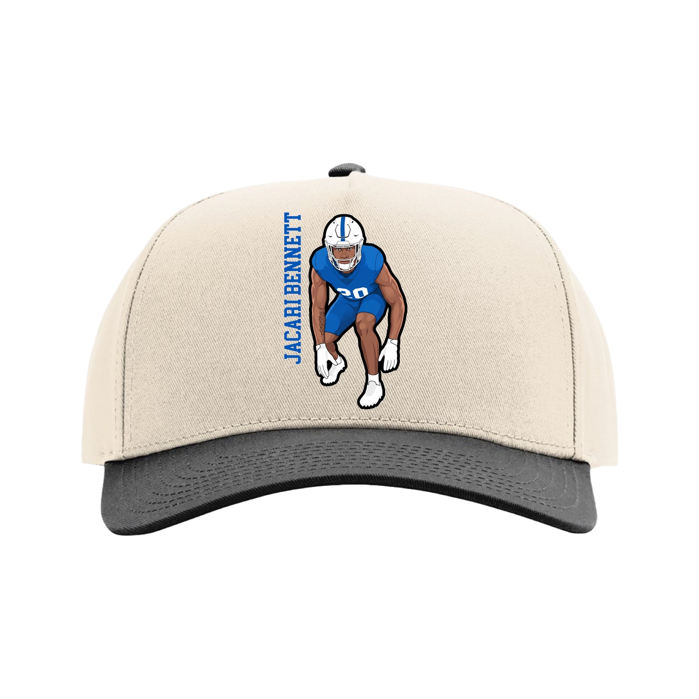 Full Fabric Five-Panel Champ Cap — Name Vertical in Cream/Black