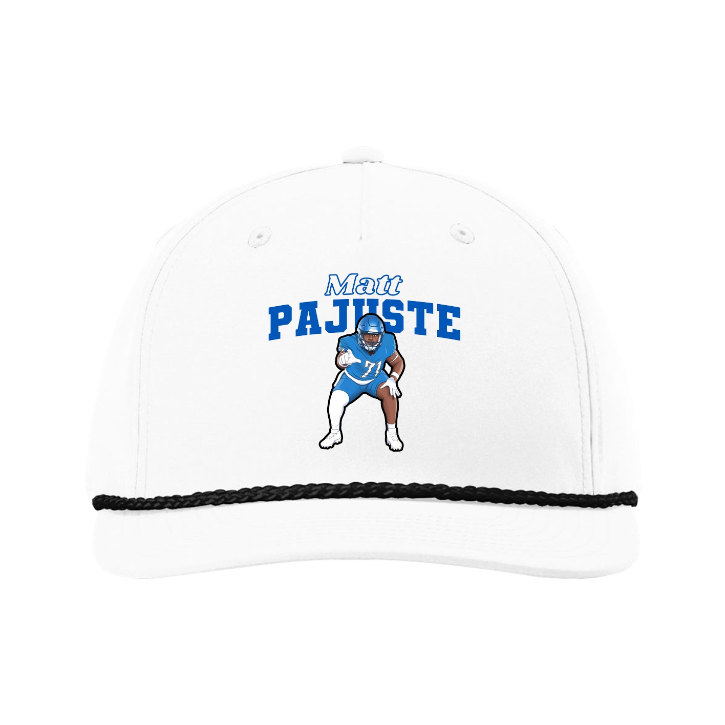 Five-Panel Classic Rope Cap — Name Arch in White