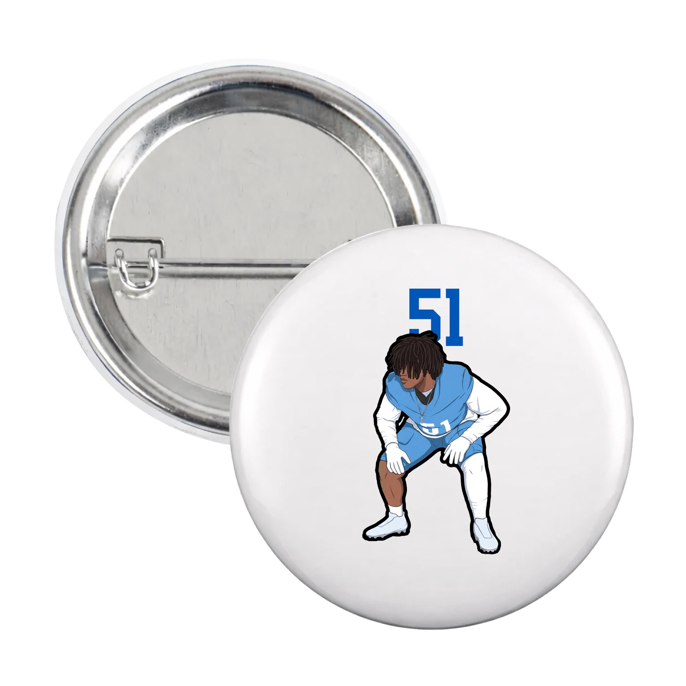 Game Day Button — Number Top in White