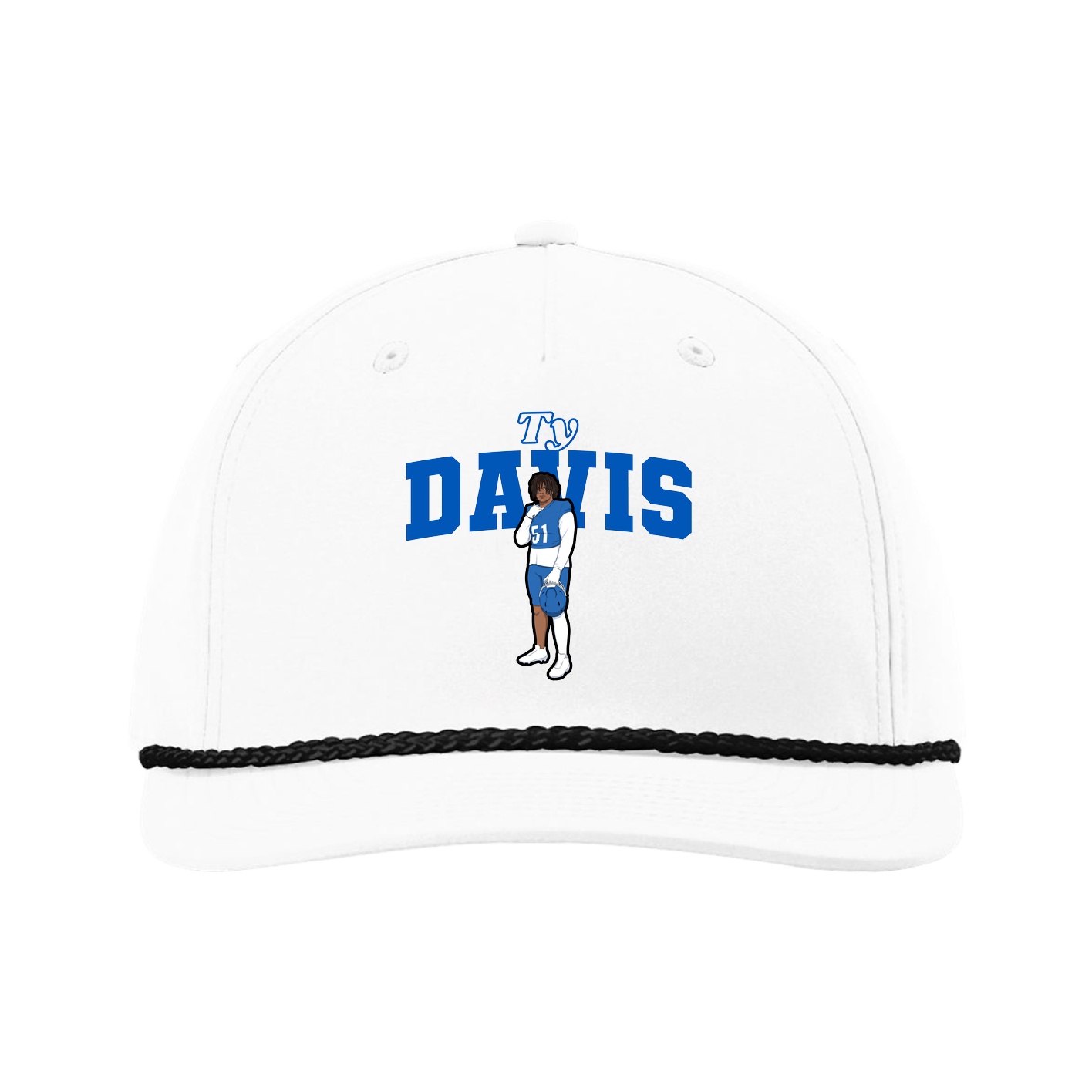 Five-Panel Classic Rope Cap — Name Arch in White
