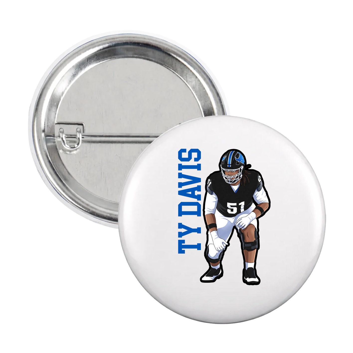Game Day Button — Name Vertical in White