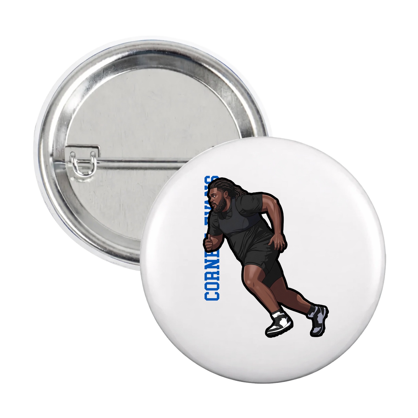 Game Day Button — Name Vertical in White