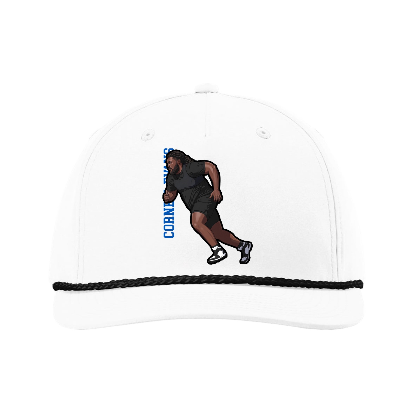Five-Panel Classic Rope Cap — Name Vertical in White