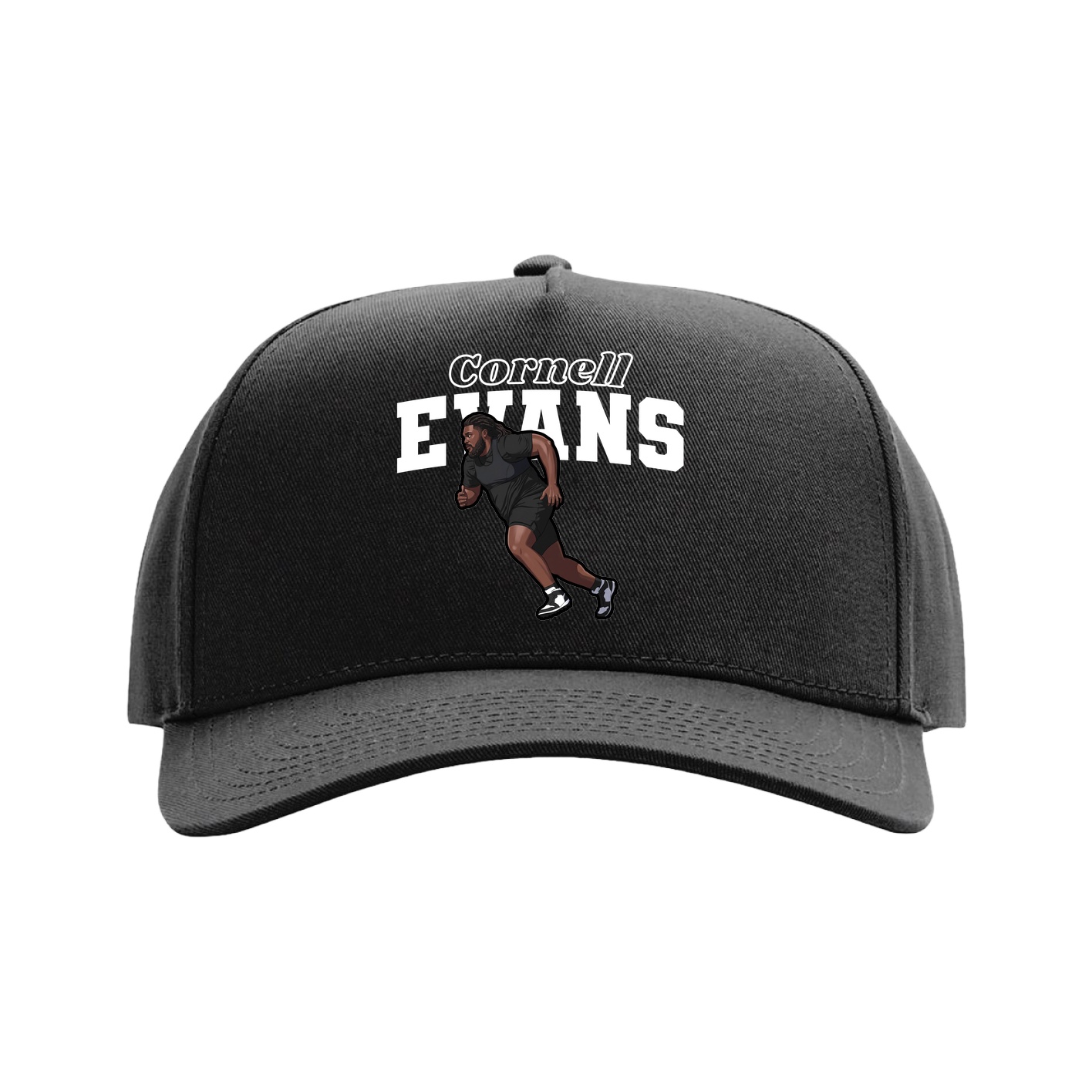 Full Fabric Five-Panel Champ Cap — Name Arch in Black