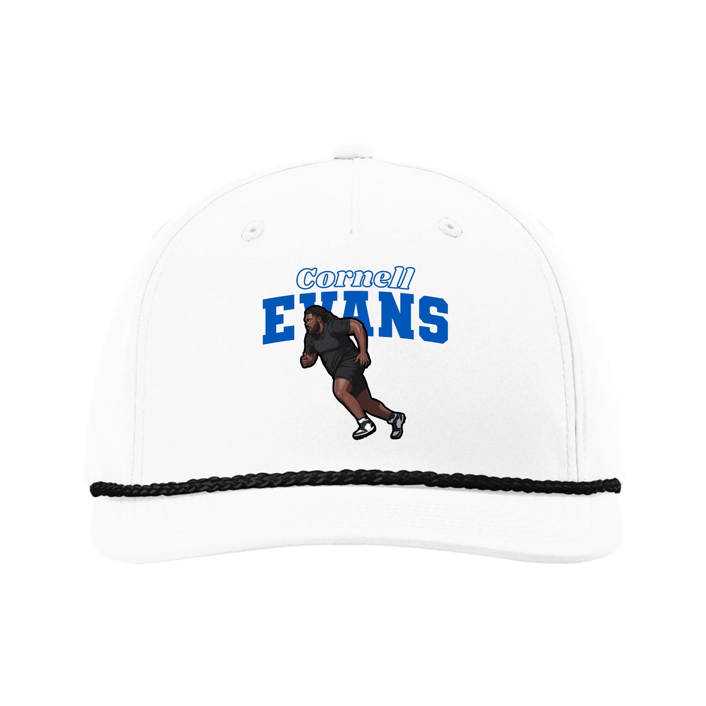 Five-Panel Classic Rope Cap — Name Arch in White