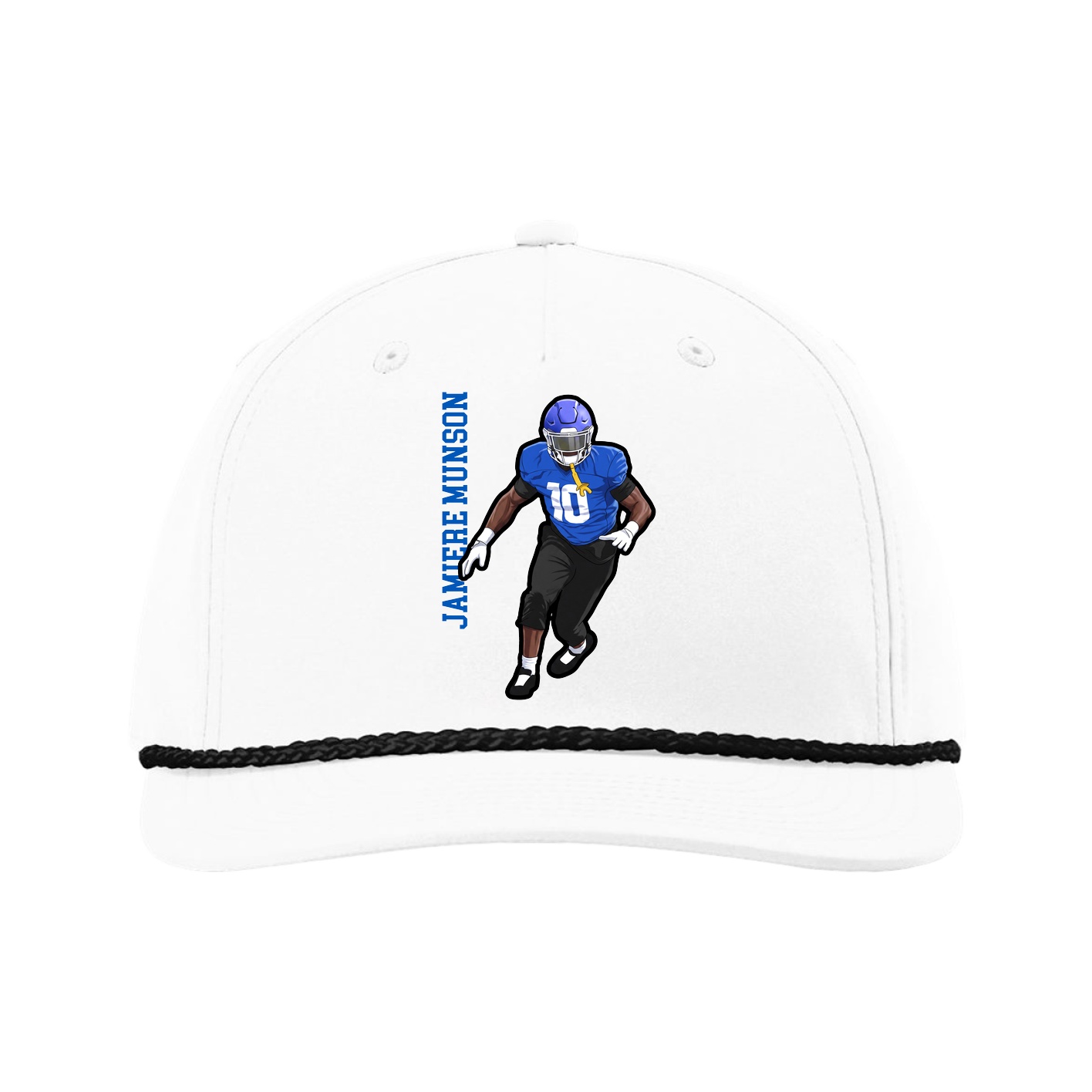 Five-Panel Classic Rope Cap — Name Vertical in White