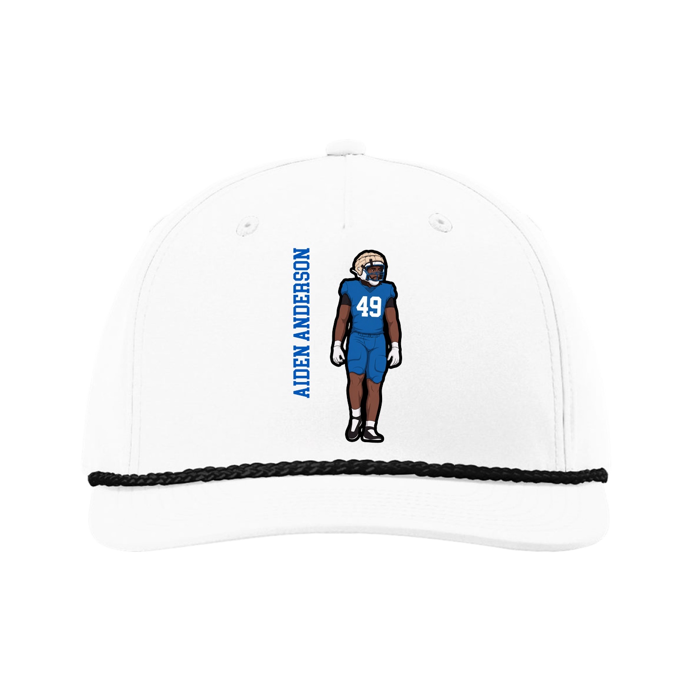 Five-Panel Classic Rope Cap — Name Vertical in White