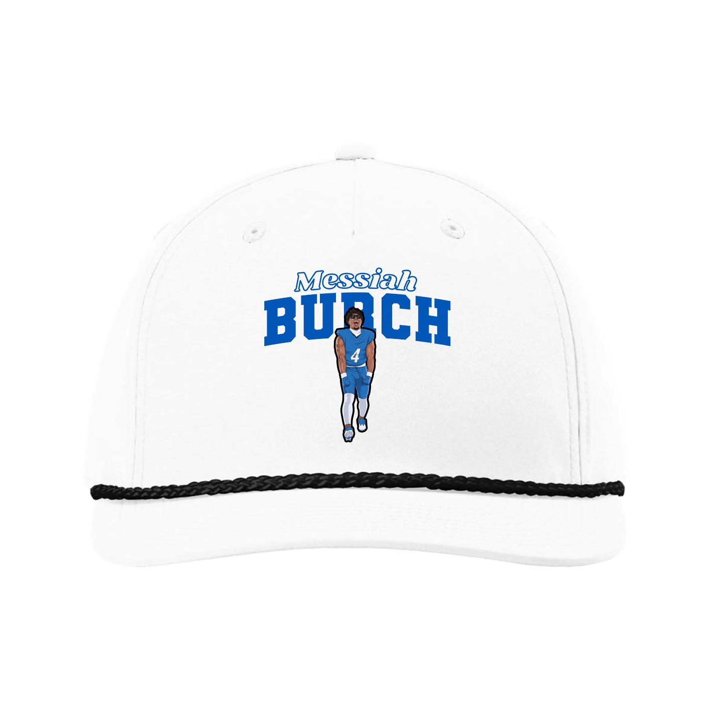 Five-Panel Classic Rope Cap — Name Arch in White