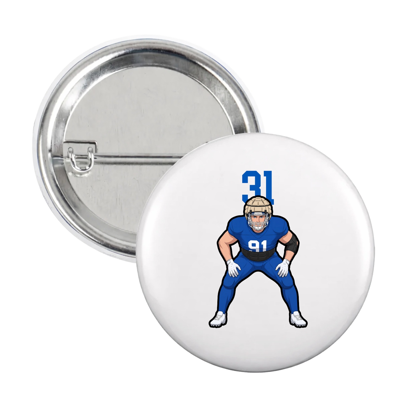 Game Day Button — Number Top in White