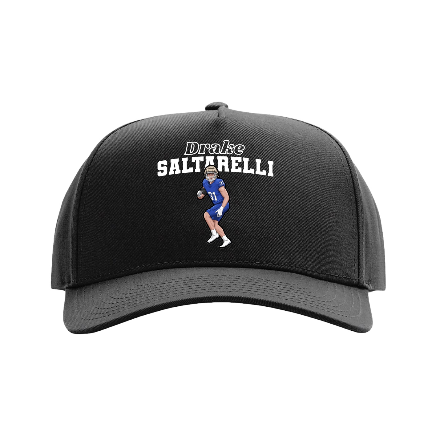 Full Fabric Five-Panel Champ Cap — Name Arch in Black
