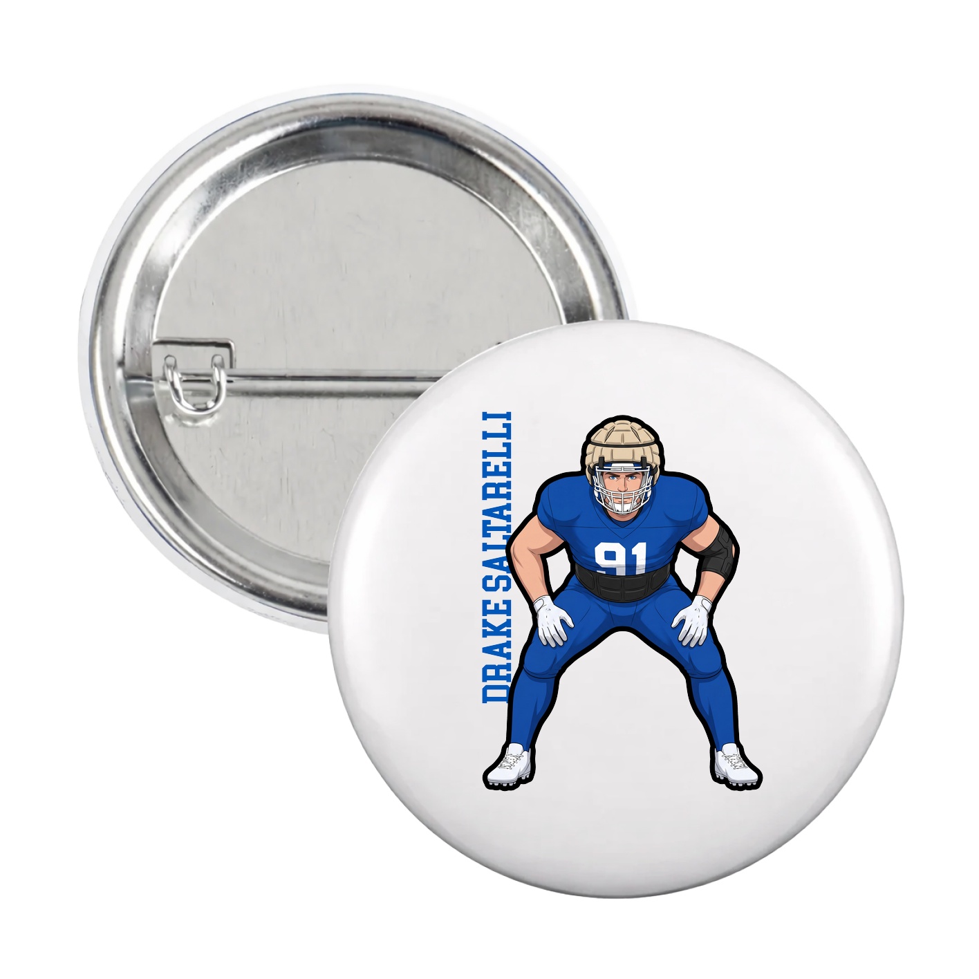 Game Day Button — Name Vertical in White