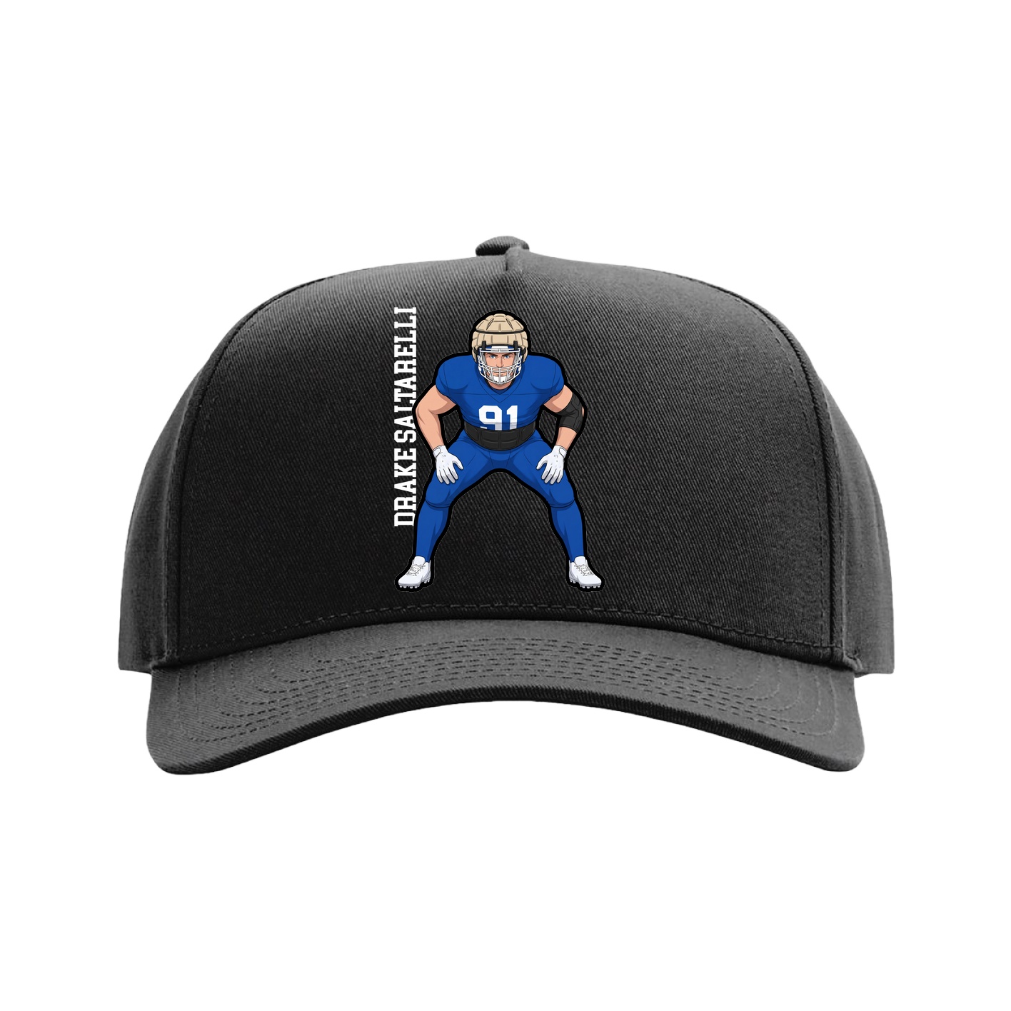 Full Fabric Five-Panel Champ Cap — Name Vertical in Black
