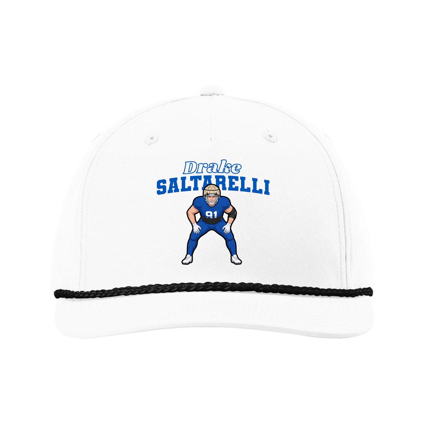 Five-Panel Classic Rope Cap — Name Arch in White
