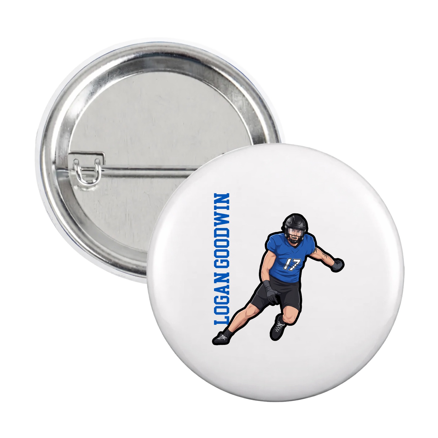Game Day Button — Name Vertical in White