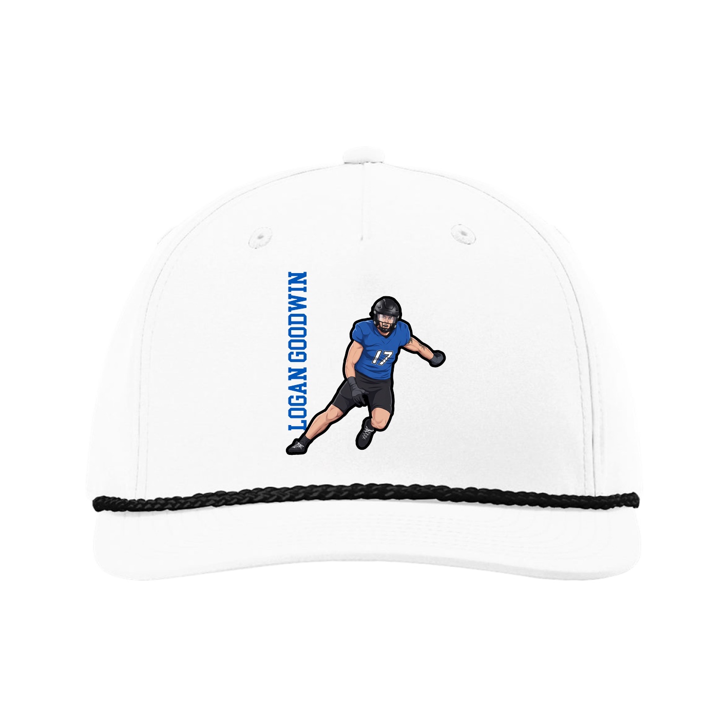 Five-Panel Classic Rope Cap — Name Vertical in White
