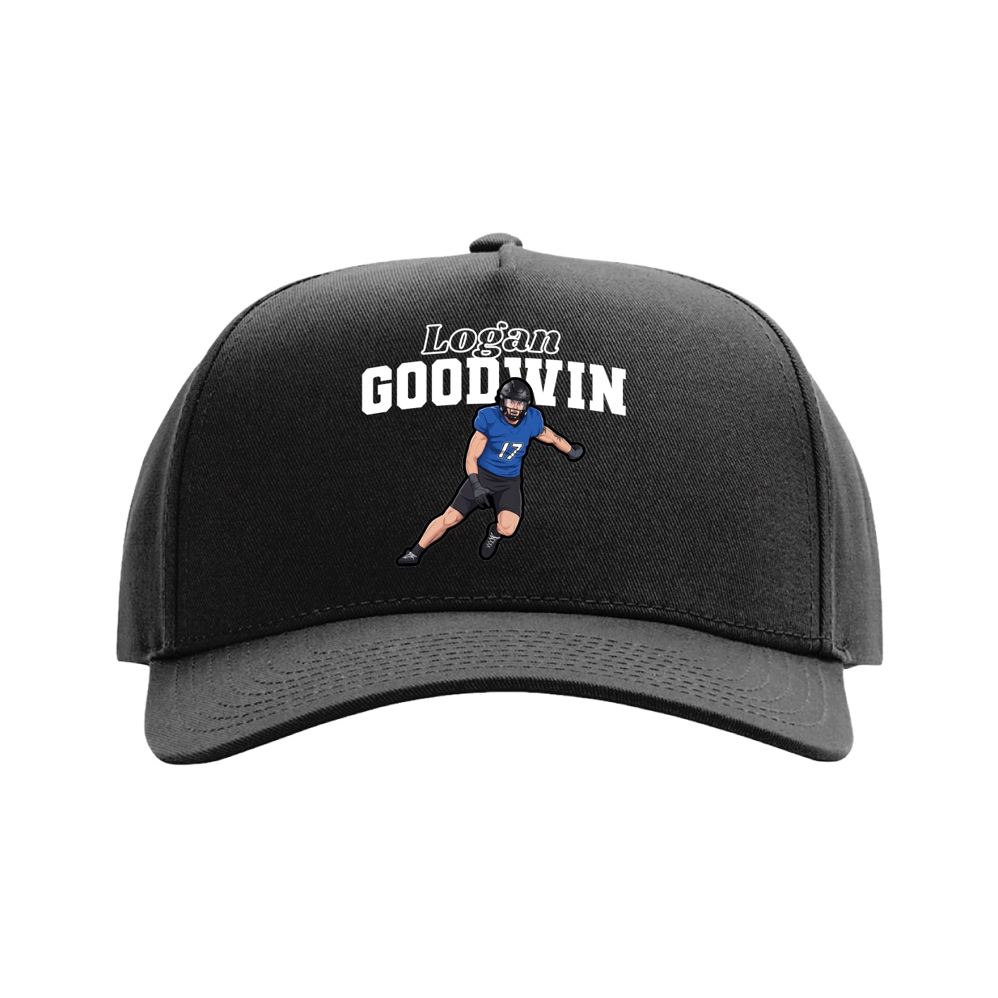 Full Fabric Five-Panel Champ Cap — Name Arch in Black