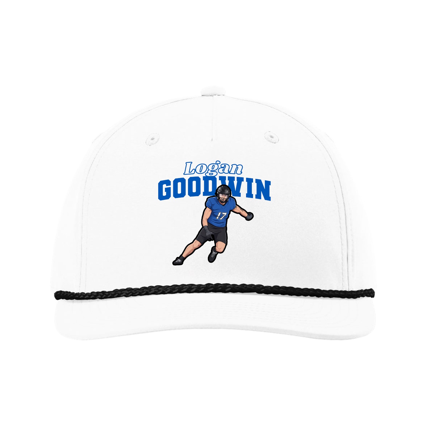 Five-Panel Classic Rope Cap — Name Arch in White