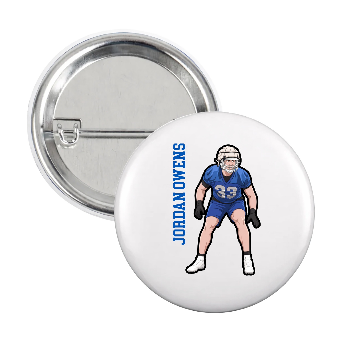 Game Day Button — Name Vertical in White