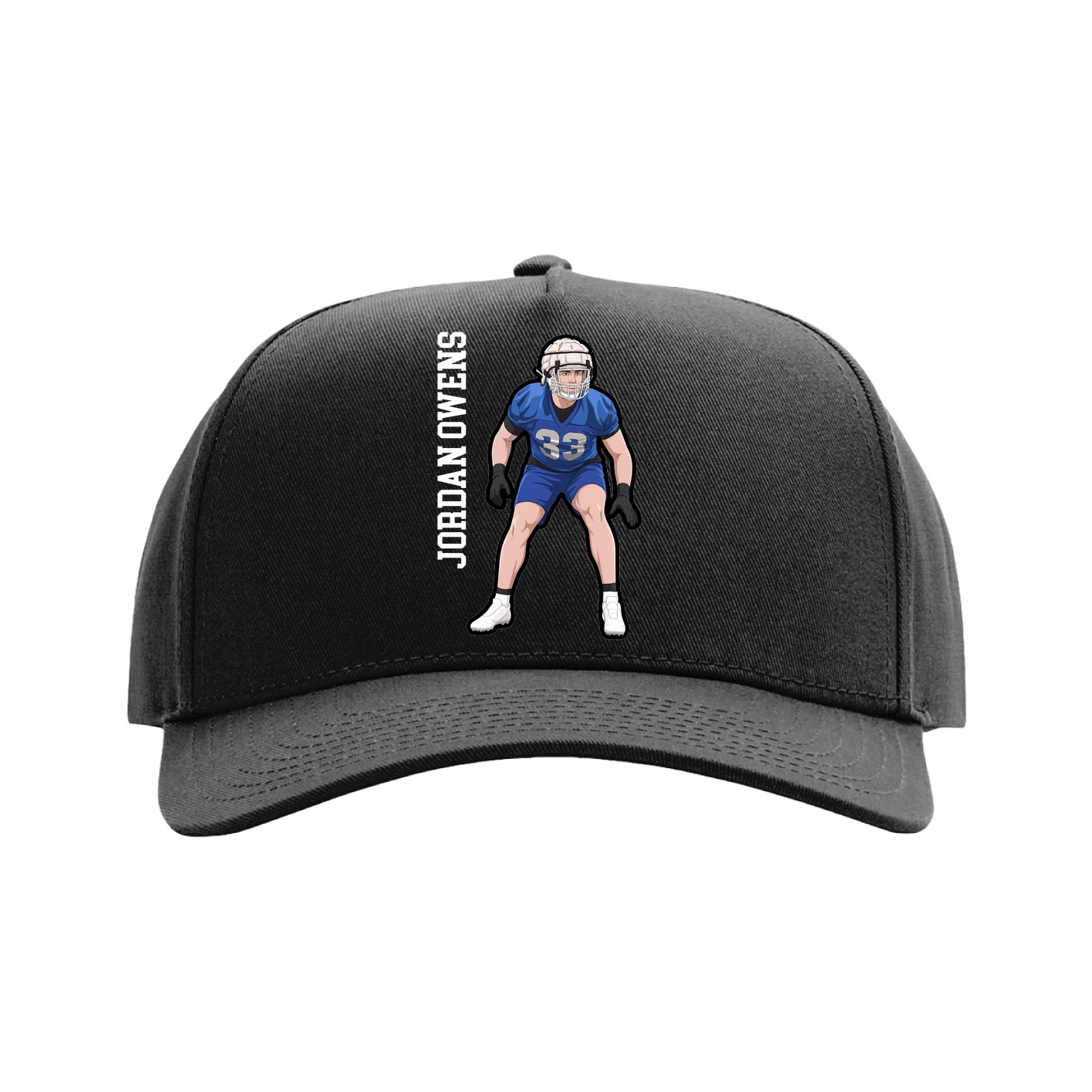 Full Fabric Five-Panel Champ Cap — Name Vertical in Black