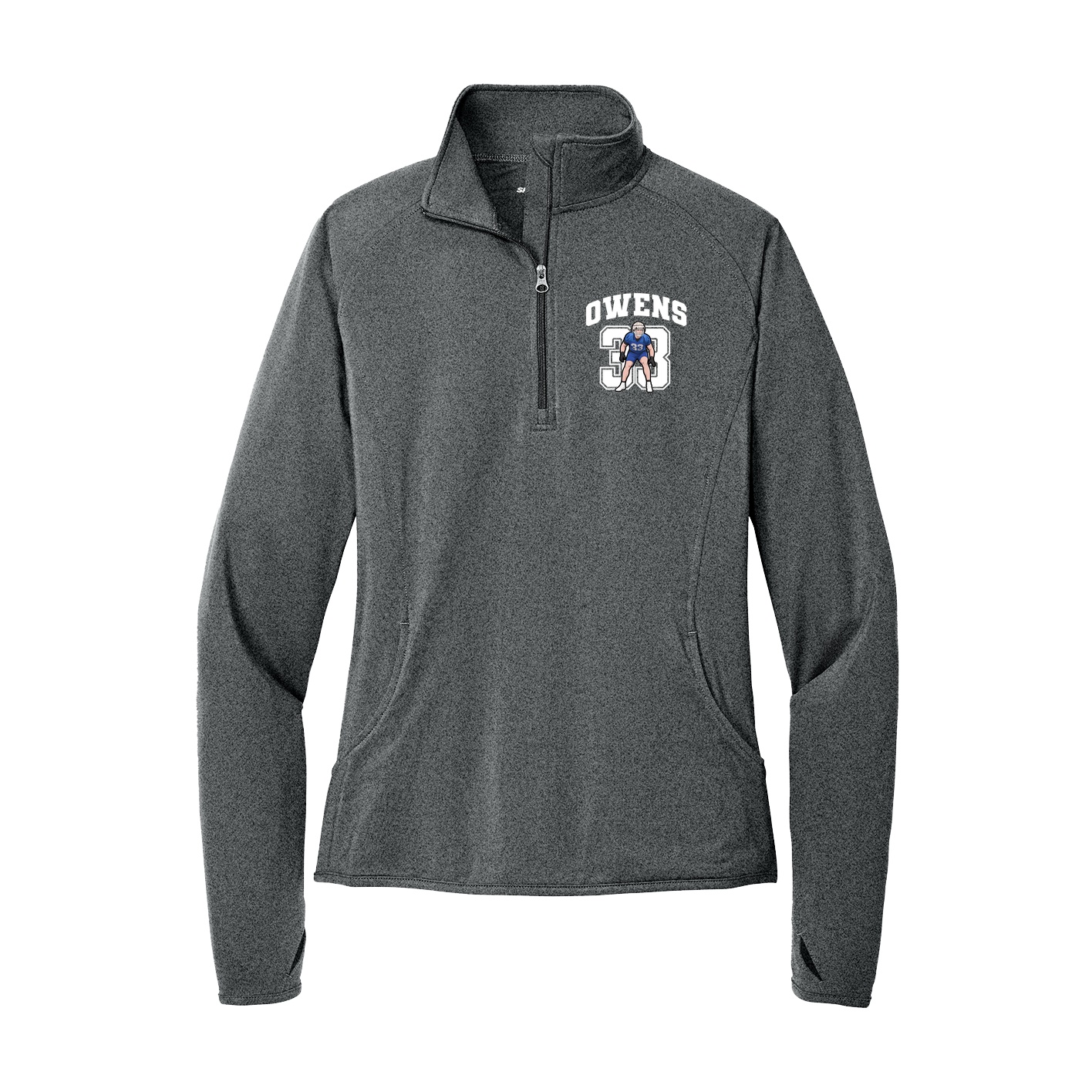 Women's Q-Zip Pullover — Number in Grey