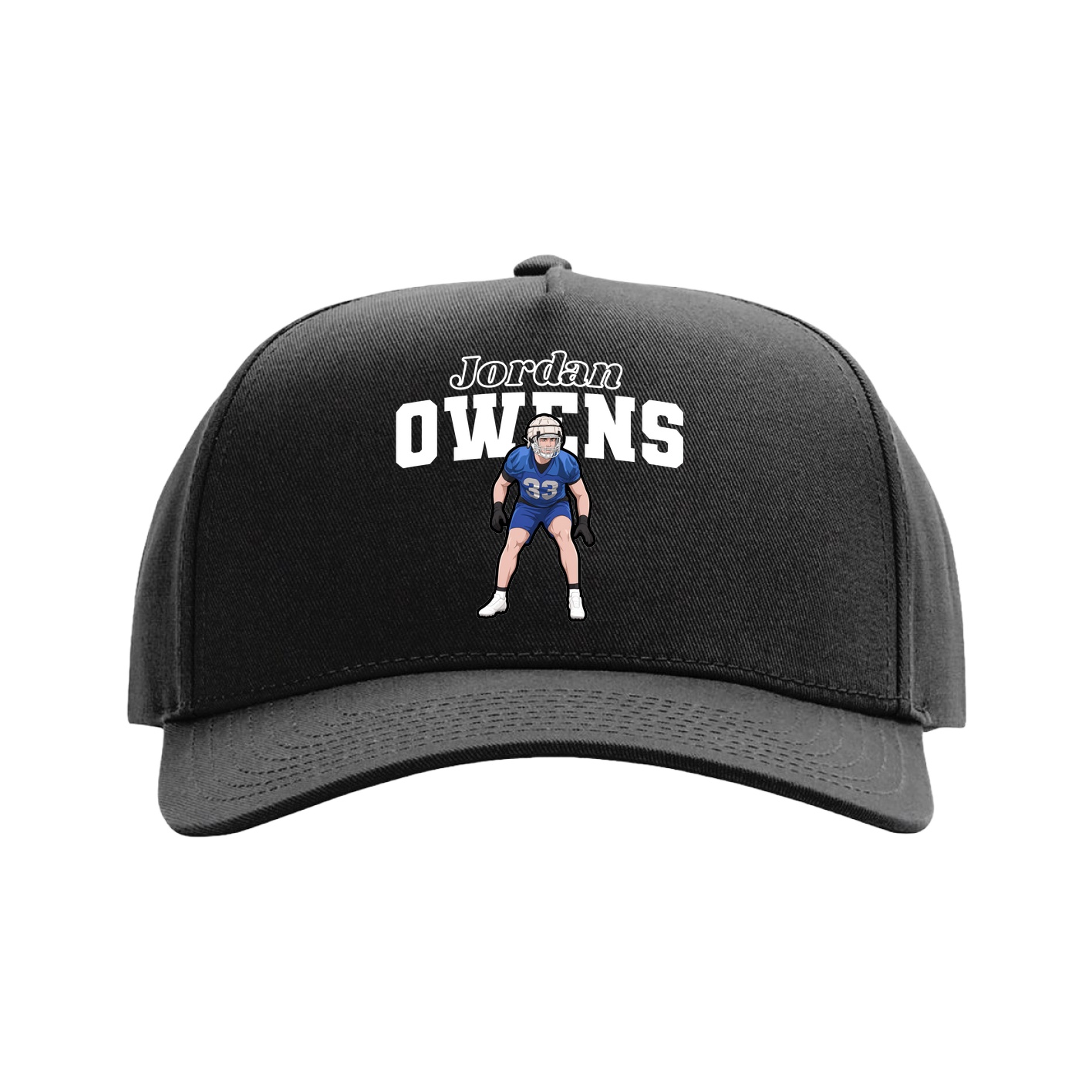 Full Fabric Five-Panel Champ Cap — Name Arch in Black