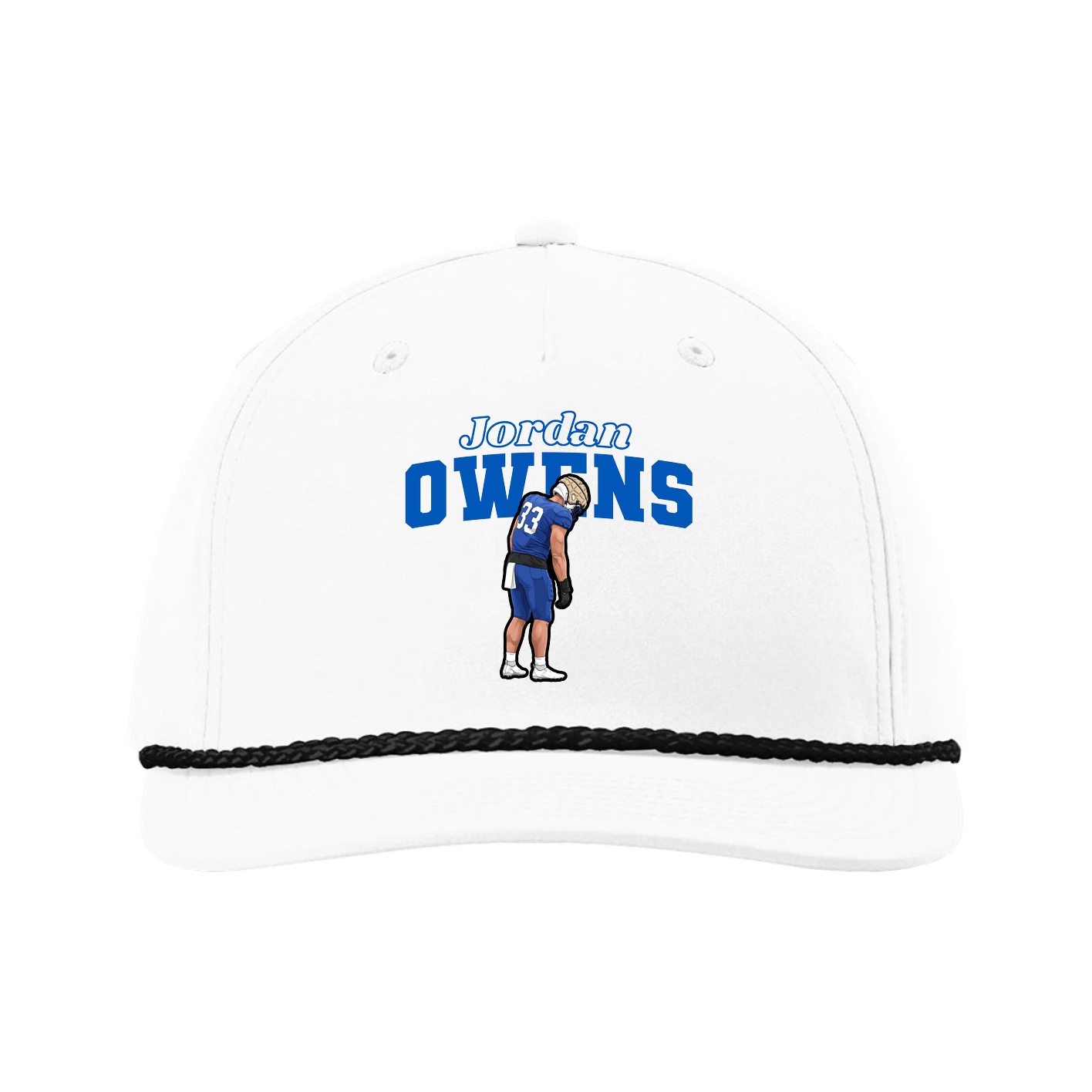 Five-Panel Classic Rope Cap — Name Arch in White