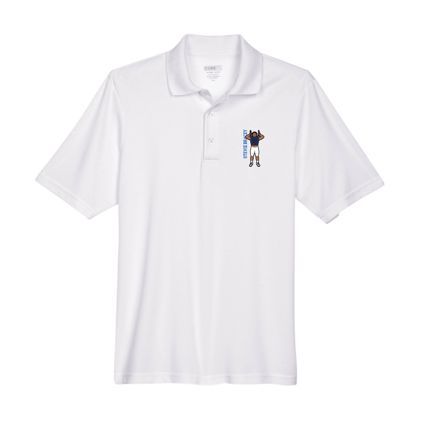 Performance Polo — Name Vertical in White
