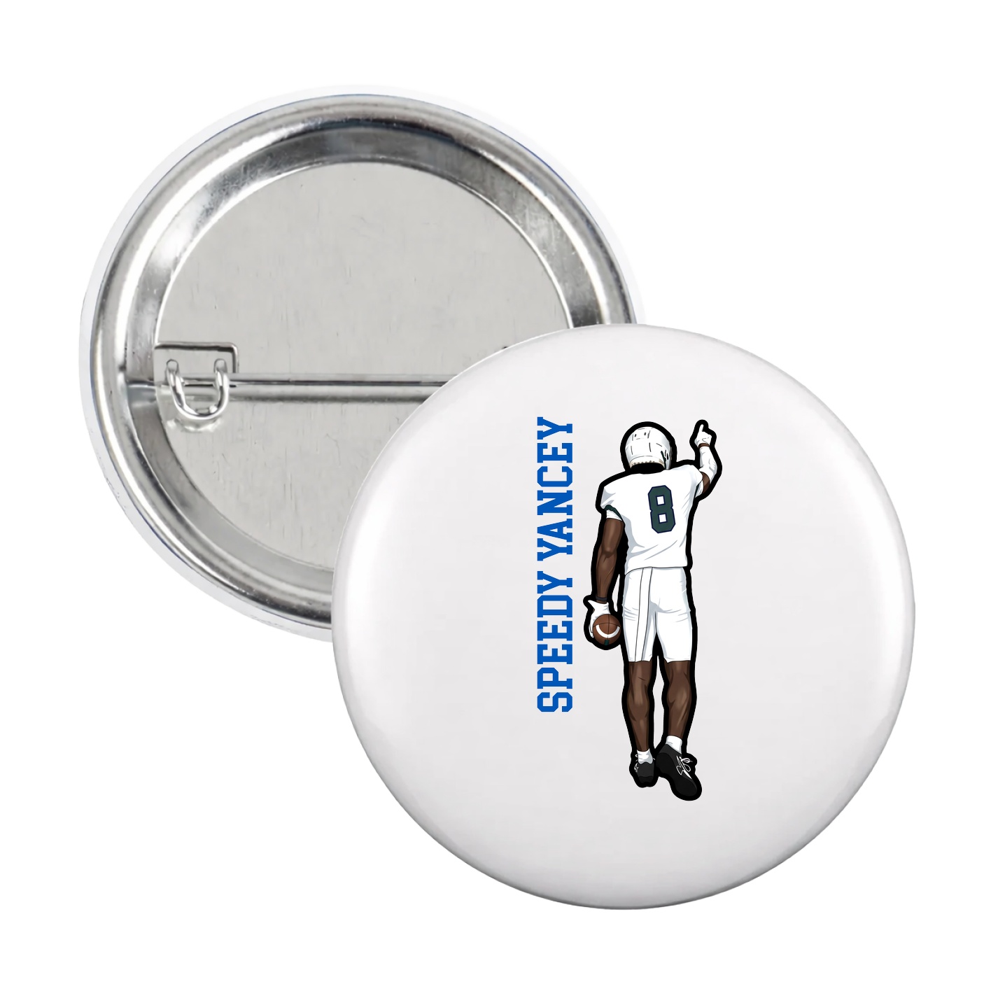 Game Day Button — Name Vertical in White