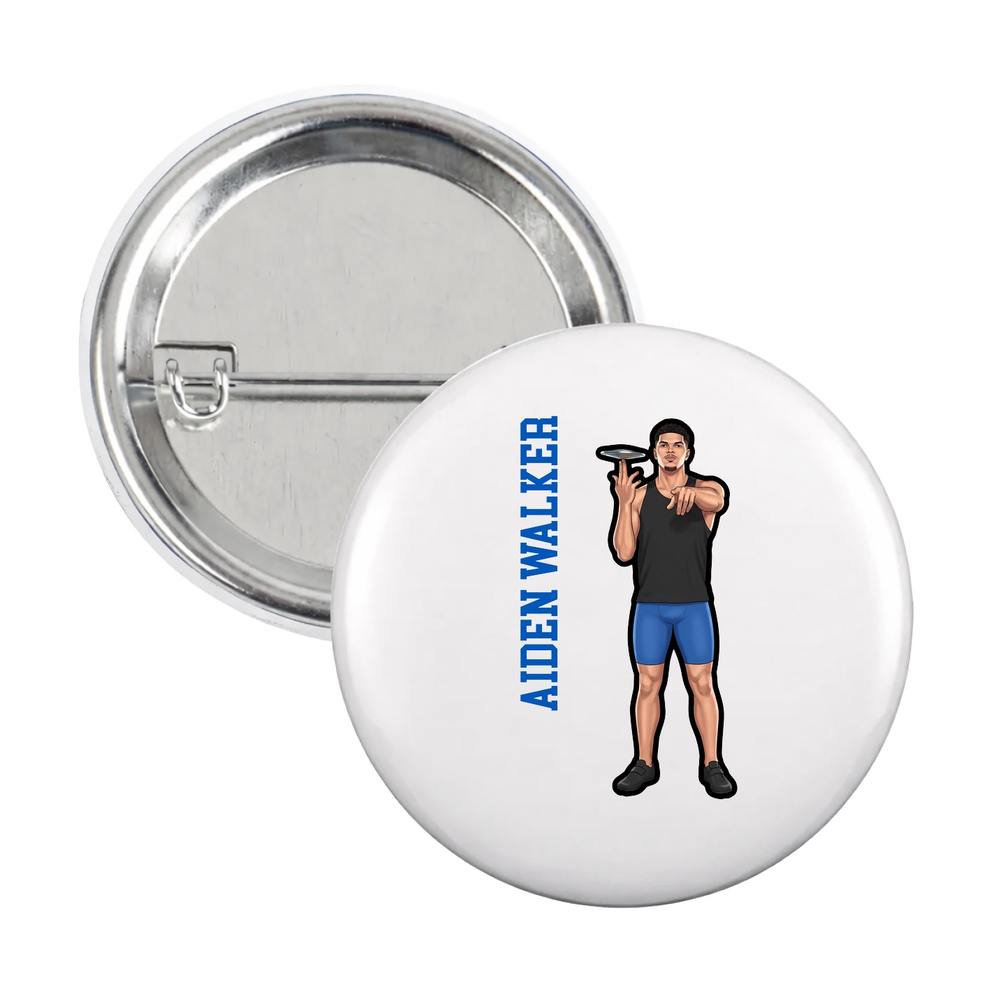 Game Day Button — Name Vertical in White