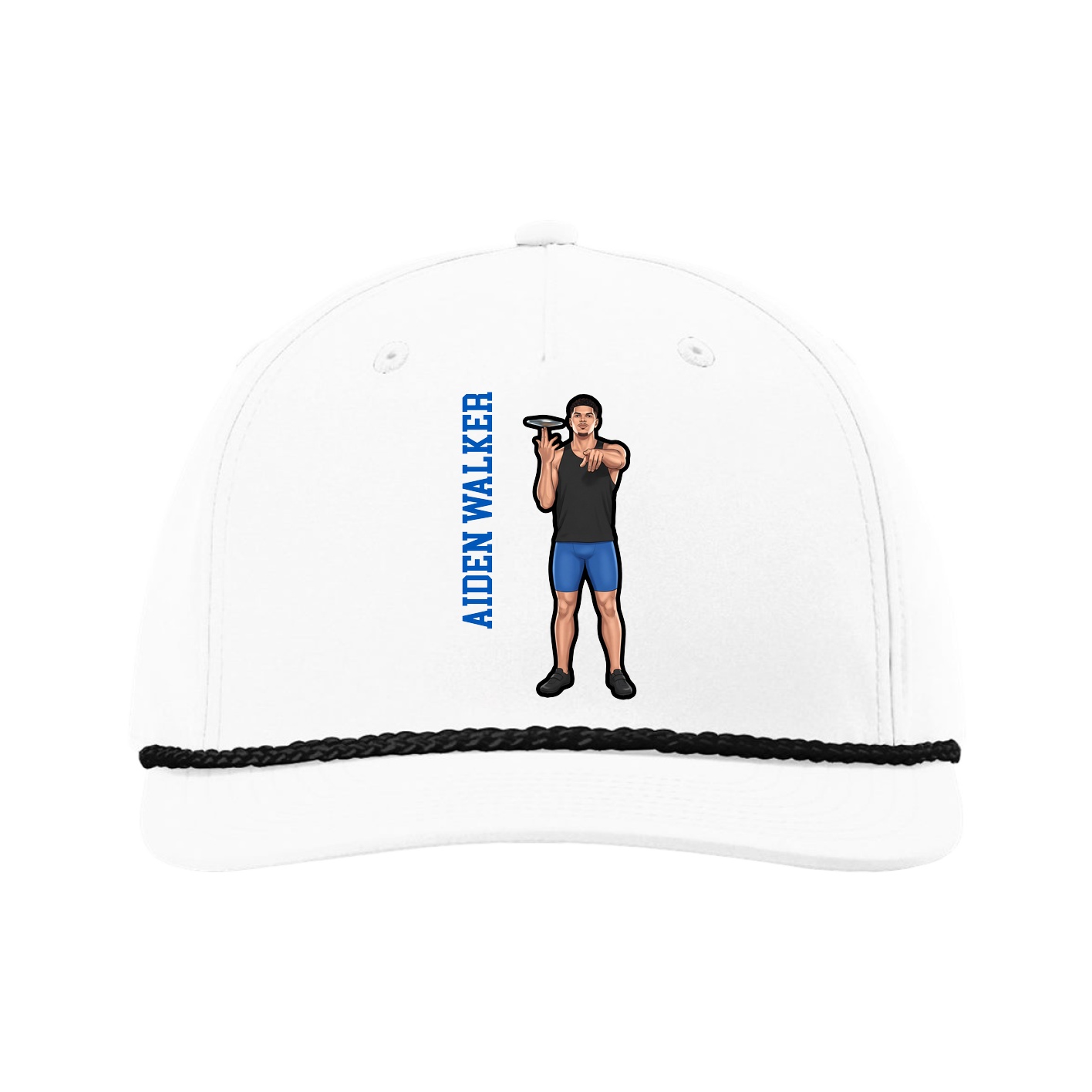 Five-Panel Classic Rope Cap — Name Vertical in White