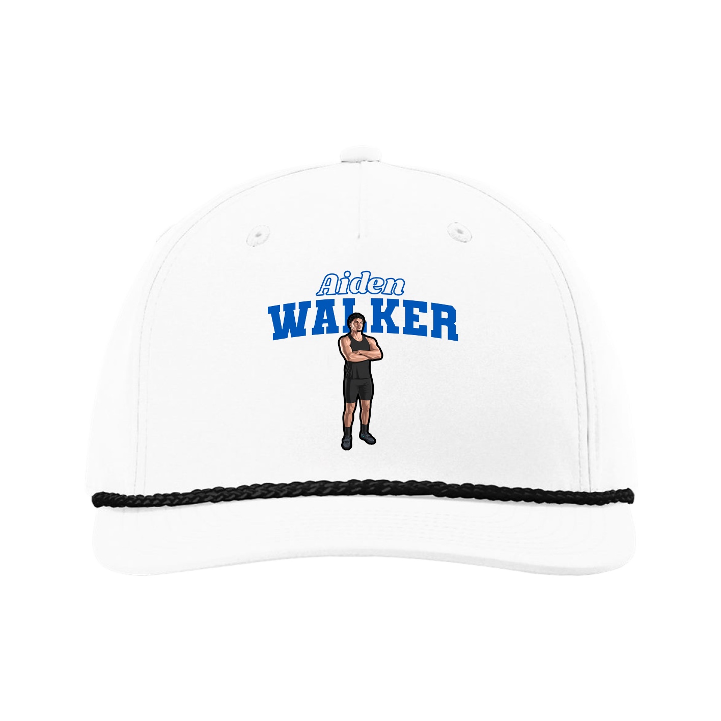 Five-Panel Classic Rope Cap — Name Arch in White